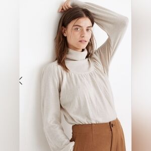 Madewell Shirred Balloon Sleeve Women's Cream Turtleneck Sweater Size L